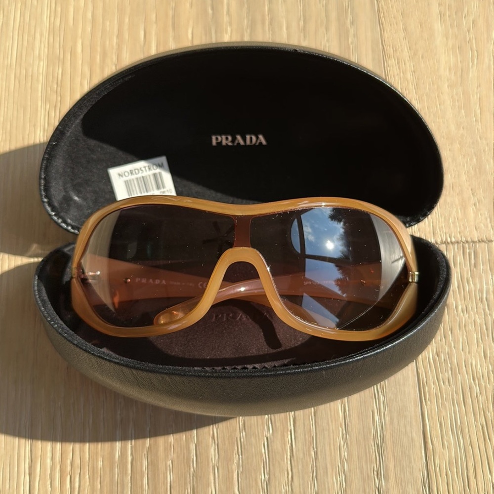 Authentic Prada SPR-12G Beige/Brown Shield sunglasses